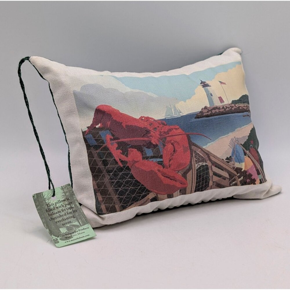 Maine Balsam Fir Pillow 4x5.5" Handmade Harbor Lobsters Lighthouse Coastal Decor